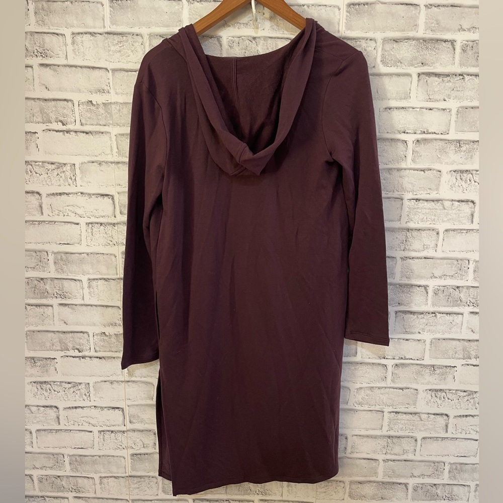 Women’s J.Jill Luxe Tencel burgundy colored hooded cardigan with pockets XS - Picture 3 of 5